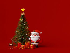christmas banner santa claus with christmas tree gift 3d illustration