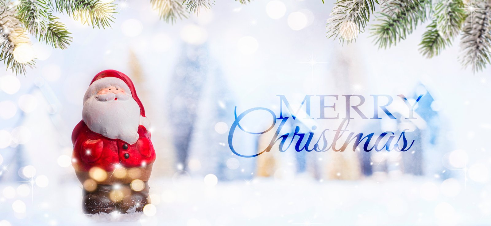 merry christmas happy new year holidays greeting card with blurred bokeh background